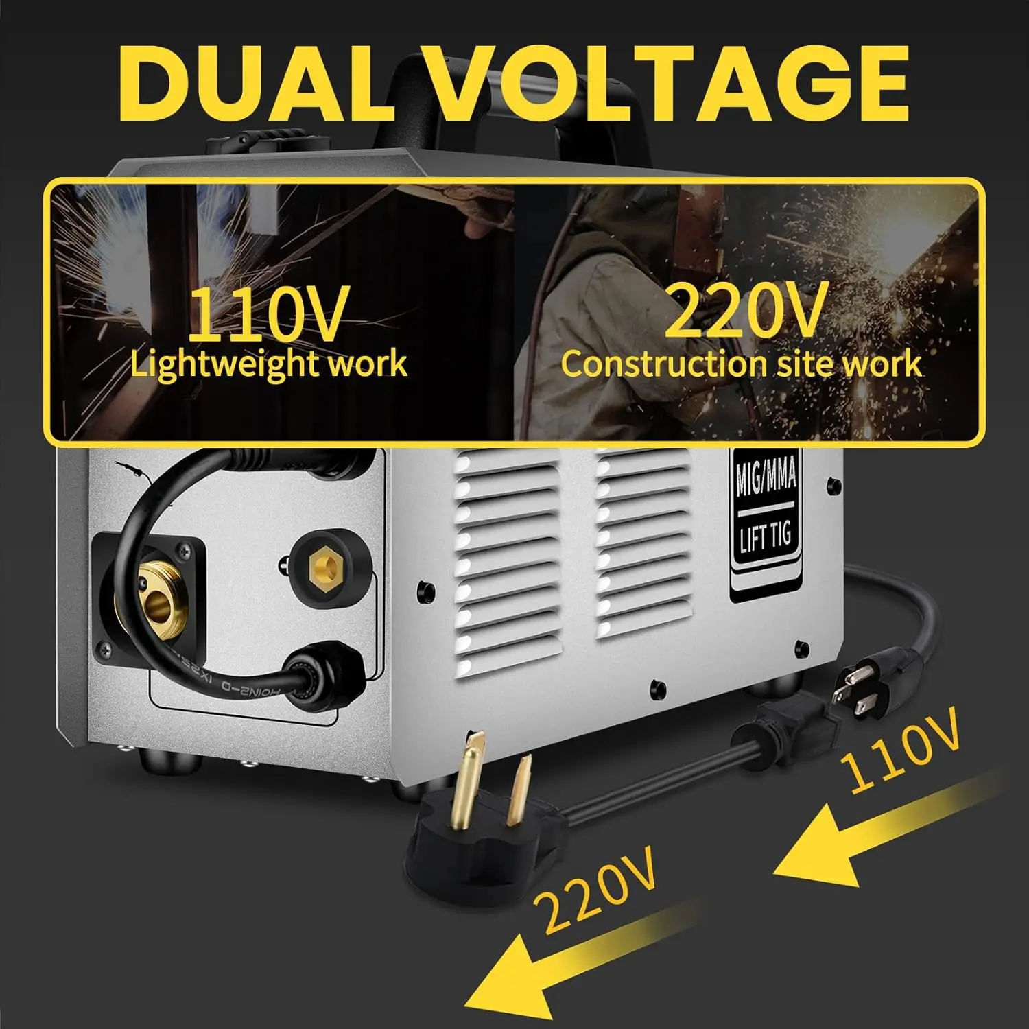MIG Welder 4 in 1 MIG/MAG/Lift TIG/Stick Welder 110/220V Dual Voltage Welding Machine with Flux core wire