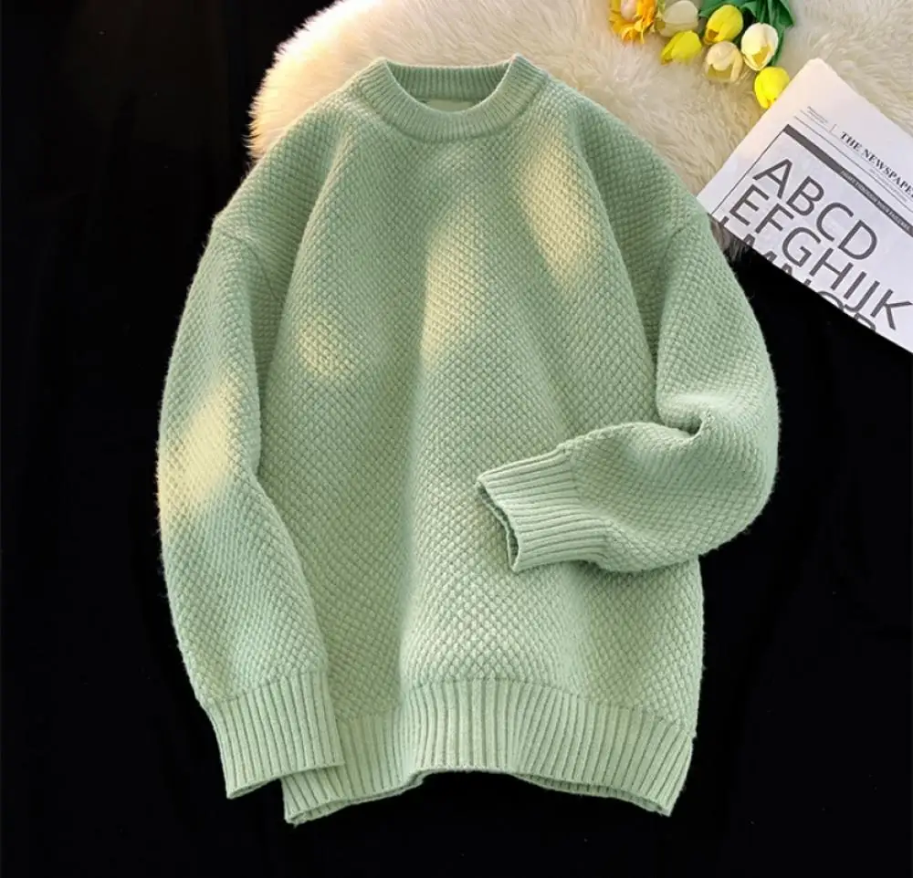 2023 Autumn Winter New Solid Color Men's Sweater Casual Fashion Knitwear Loose Long Sleeved Pullover Korean Men's Top