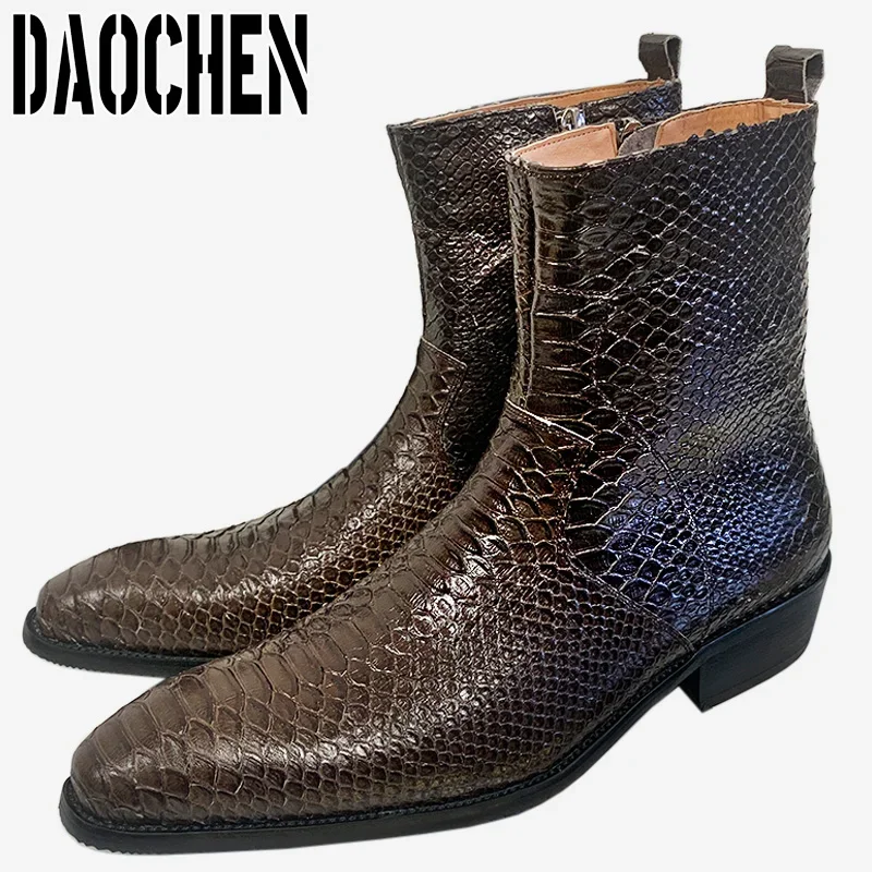 Luxury-Men-Mid-Calf-Boots-High-Grade-Python-Print-Shoes-Casual-Mens ...