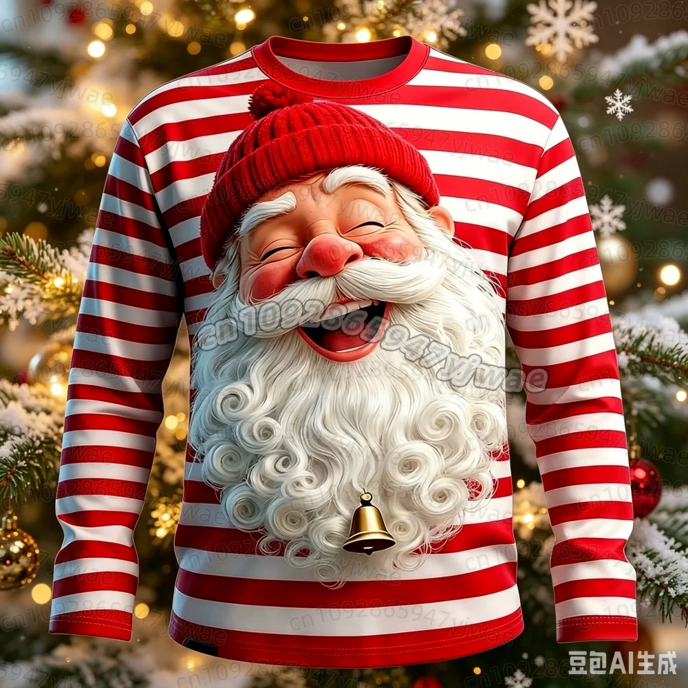 2026 Weihnachts-T-Shirts für Männer mit Weihnachtsmann-Print, Langarm-T-Shirt mit Rundhalsausschnitt, Trendige Streetwear für Weihnachtsfeiern, Herbst-T-Shirt für Männer und Frauen