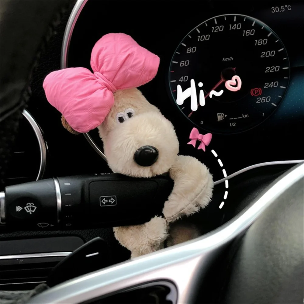 Cute Bowknot Dog Car Wiper Doll Interior Personalized Car Plush Doll  Decoration Creative Gift Car Interior Decoration Accessorie