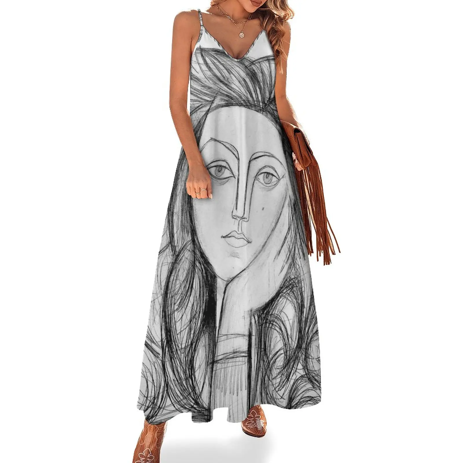 

FRANCOISE 1946 : Vintage Abstract Charcoal Print Sleeveless Dress dress for women women's luxury party dress