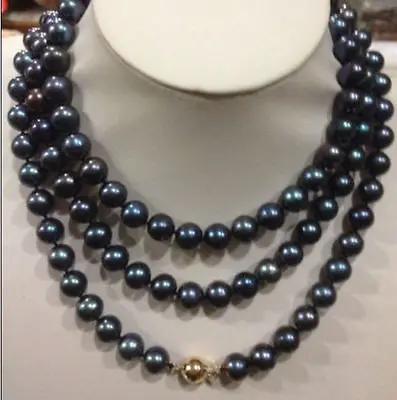 

Beautiful Natural 8-9mm AAA Black Tahitian Pearl Necklace 50" 14k Gold Clasp