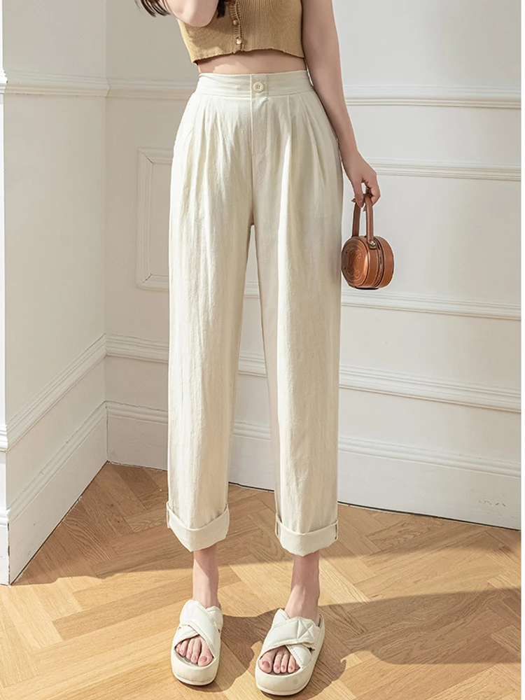 

High Waist Ankle-Length Pants Trousers For Women 2023 Black Straight Pants Pockets Women's Trousers Spring Summer Pantalon Femme