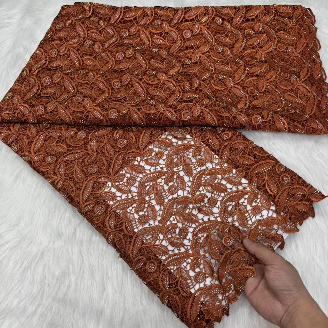 

Мода 2024 Высокое качество африканская нигерийская вышивка кружевная ткань тюль свадебное платье для вечеринки водорастворимые блестки 5 ярдов MY014