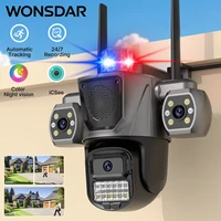 Caméra IP WiFi extérieure WONSDAR à trois objectifs et triple écran, caméras de surveillance de sécurité domestique CCTV avec détection humaine IA et audio ICSEE 1