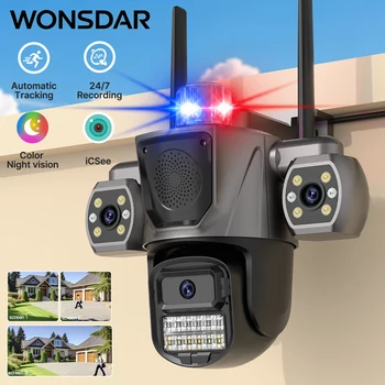 WONSDAR WiFi IP Camera Outdoor Three Lens Triple Screen Home Security CCTV Surveillance Cameras AI Human Detection Audio iCSee 1