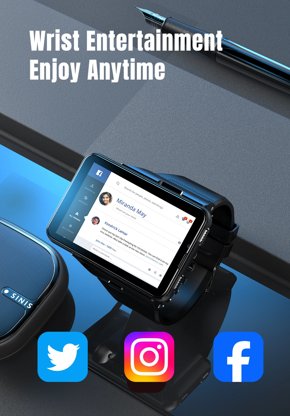S999 4G LTE Smart Watch Android 11.0 OS 4GB RAM 64GB ROM 2.88" Big Screen 2MP/8MP Dual Camera Quad Core 2300mAh Men Smartwatch 15 S43aa4d91f8d742dabfd9f2c848eed6e4V