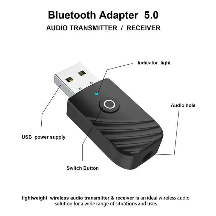 MnnWuu USB 3 In 1 Bluetooth 5.0 Adapter Audio Receiver Transmitter 3.5mm AUX Stereo Adapter For TV PC Computer Car Accessories bluetooth usb adapter