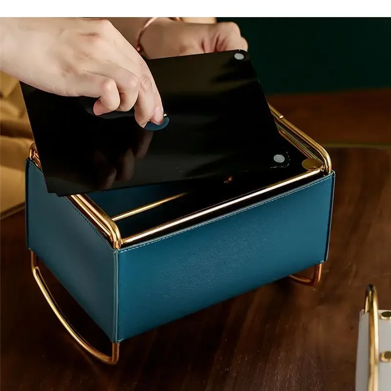 

Decorative Leather Box Metal Organize Napkin Tissue Desktop Holder Storage Boxes Home