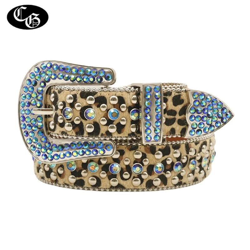 

Punk Horsehair Rhinestone Skull Belts for Women Wide Buckle Rhinestones Belt Diamondress Strap Female Jeans Waistband Cinturones