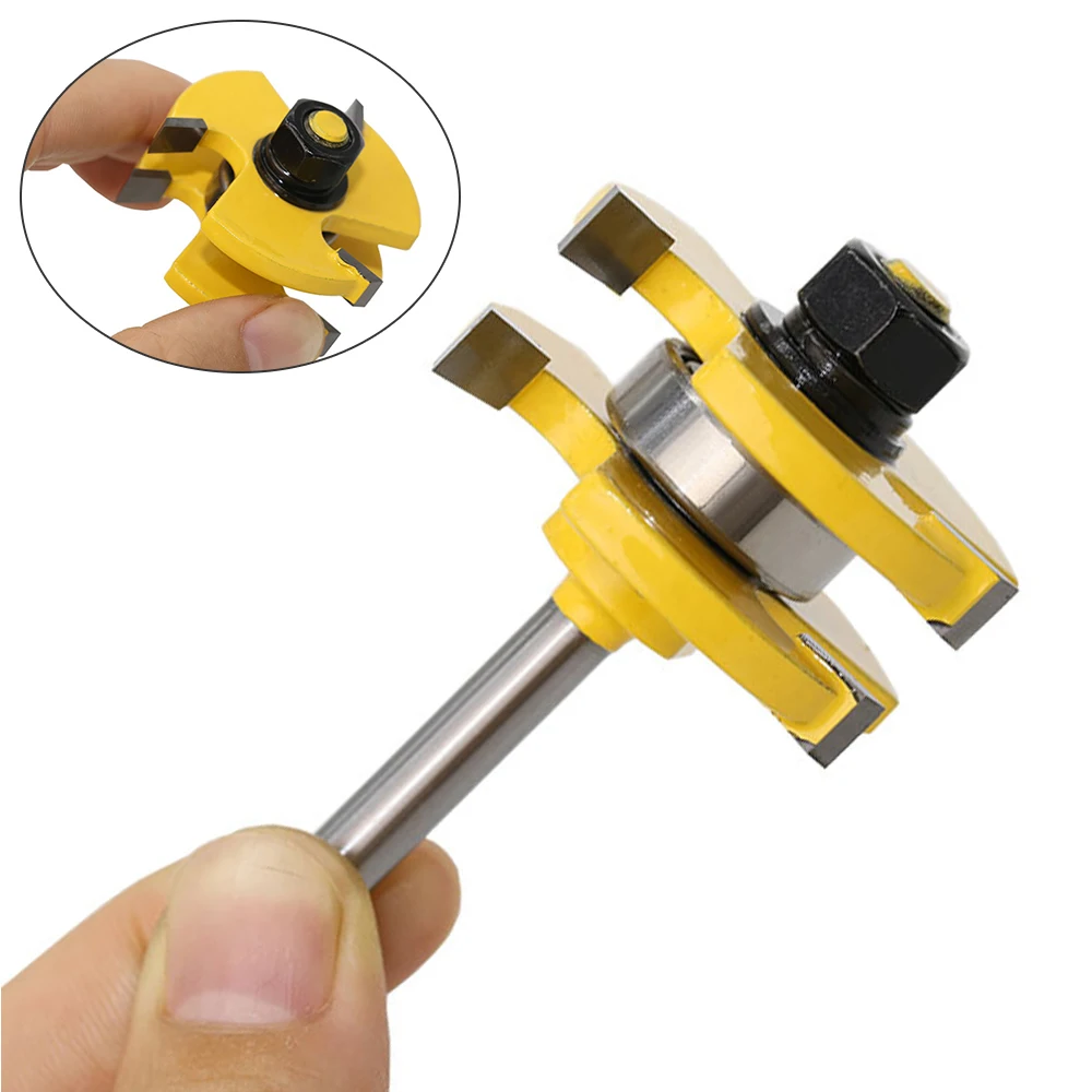 3 Teeth 1/4* T Tenon Lock Miter Router Bits Shank Woodworking Tenon Milling Cutter Tool Drilling Milling For Wood Carbide Alloy