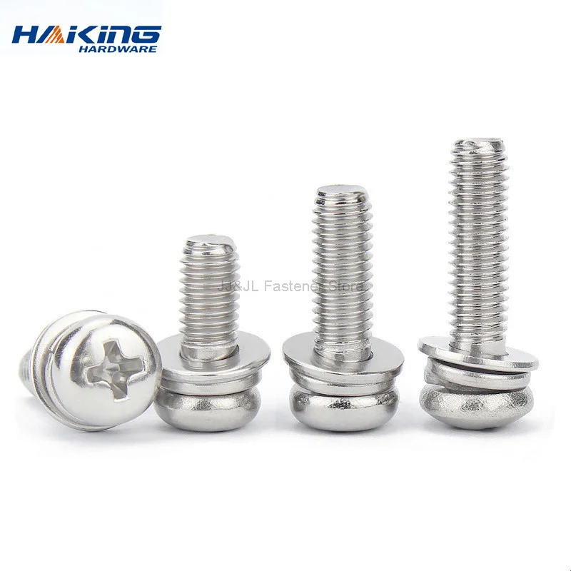 Cross Recessed Pan Head Screw with Washer Stainless Steel M2 M3 M4 M5 M6 M8 Three Combination Machine sems screw