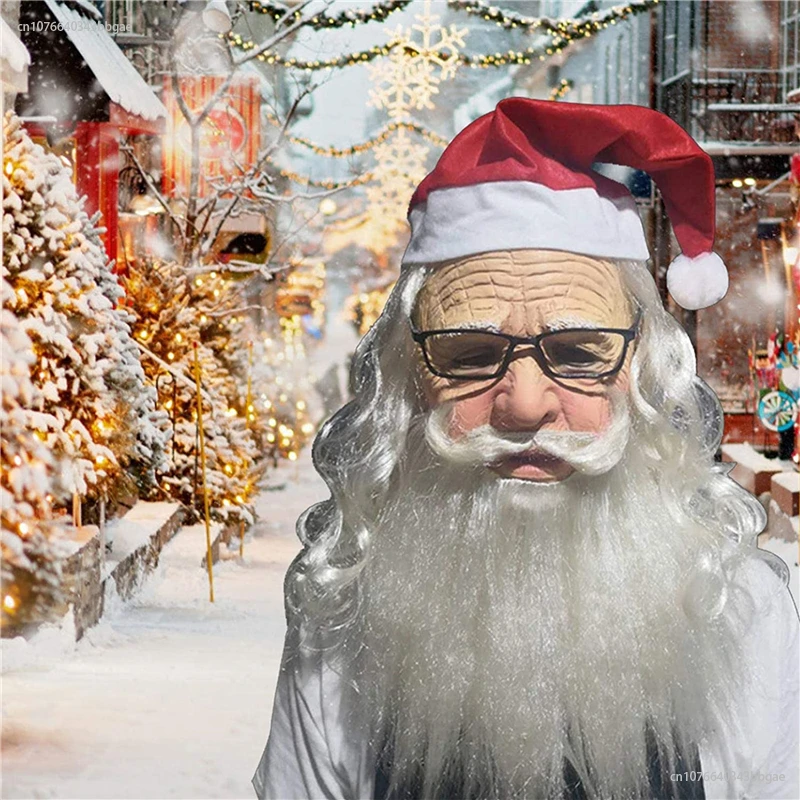 

Christmas Face Mask Adults Santa Clause Latex Mask Headgear Cosplay Tools for Theme Party