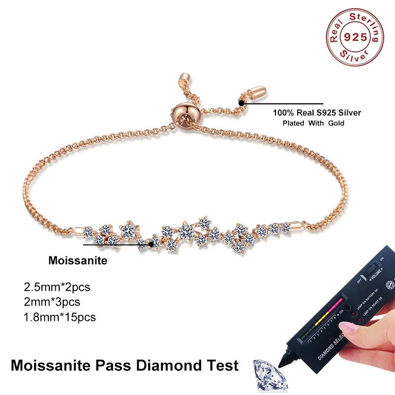NeeTim All Moissanite Chain Bracelet for Women 925 Sterling Silver Lab Diamond Mosan Bracelets Bangle Pass Diamond Tester