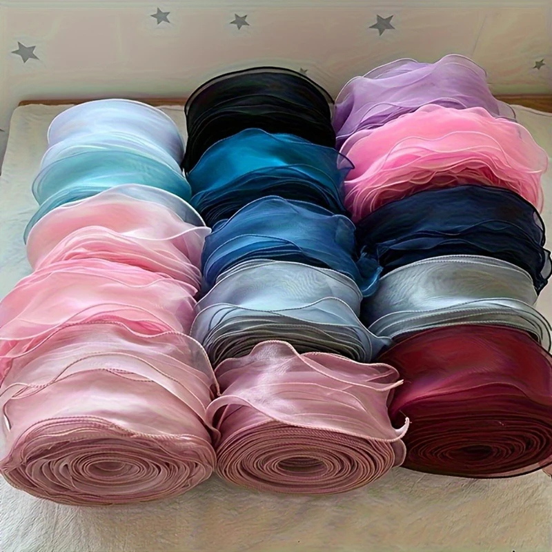 Wavy Edge Solid Color Yarn Ribbon for Crafting and Gift Packaging