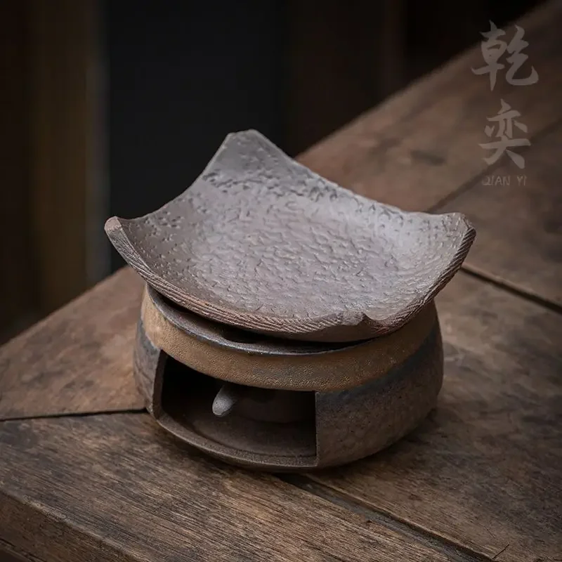 Vintage Tea Roasting Stove Set with Gilded Iron Glaze Heating Base Warm Tea Roasting Stove Tea Ceremony Accessories