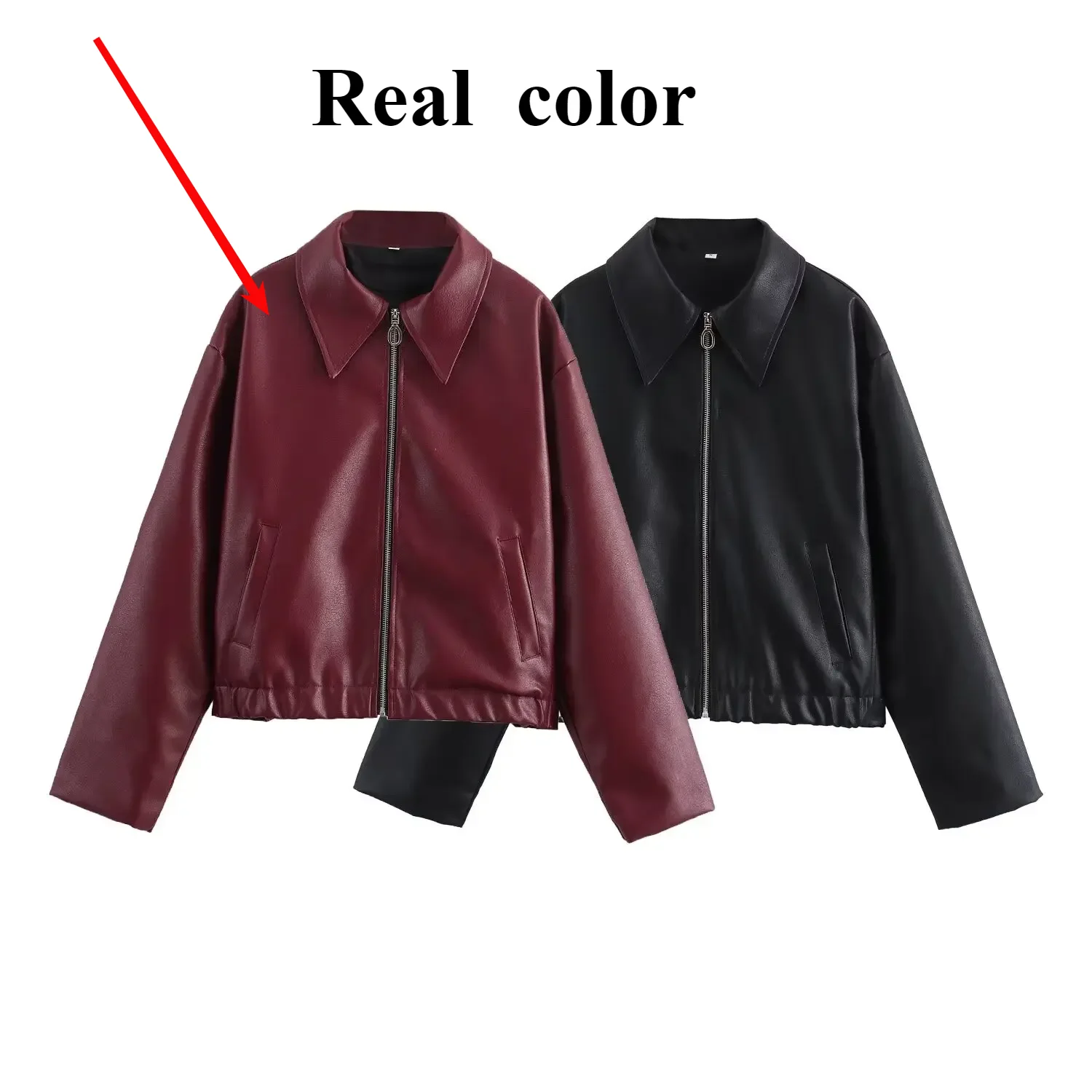 Suninheart Autumn Winter 2024 Women's Moto Biker Zipper Long Sleeve Jacket Faux Leather Jacket Outerwears Causal New in Coats 5