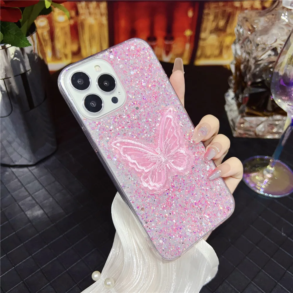 Coque de téléphone à paillettes brillantes et papillon, étui pour Samsung S24 S23 Ultra S23FE S21FE S20 FE S22 Plus Note 20 Blling_voghion.com