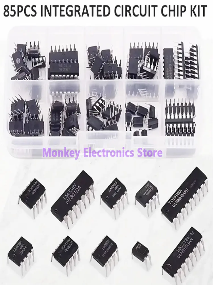 85PCS Integrated Circuit IC Chip Kit with Precision Timer Components - DIY Electronics Kit