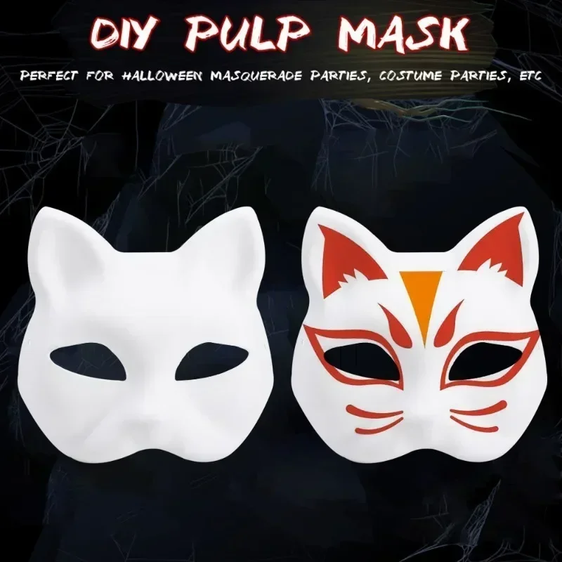 New DIY Hand-Painted Blank Foxes Mask Japanese Cosplay Rave Anime Demon Slayer Half Face Cat Masks Halloween Mask Cosplay Props