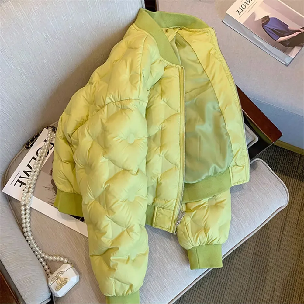 

Fashion Lightweight Cotton Coats Women Winter Outerwear 2023 New Casual Loose Stand Collar Green Zip-up Quilted Jacket Parkas