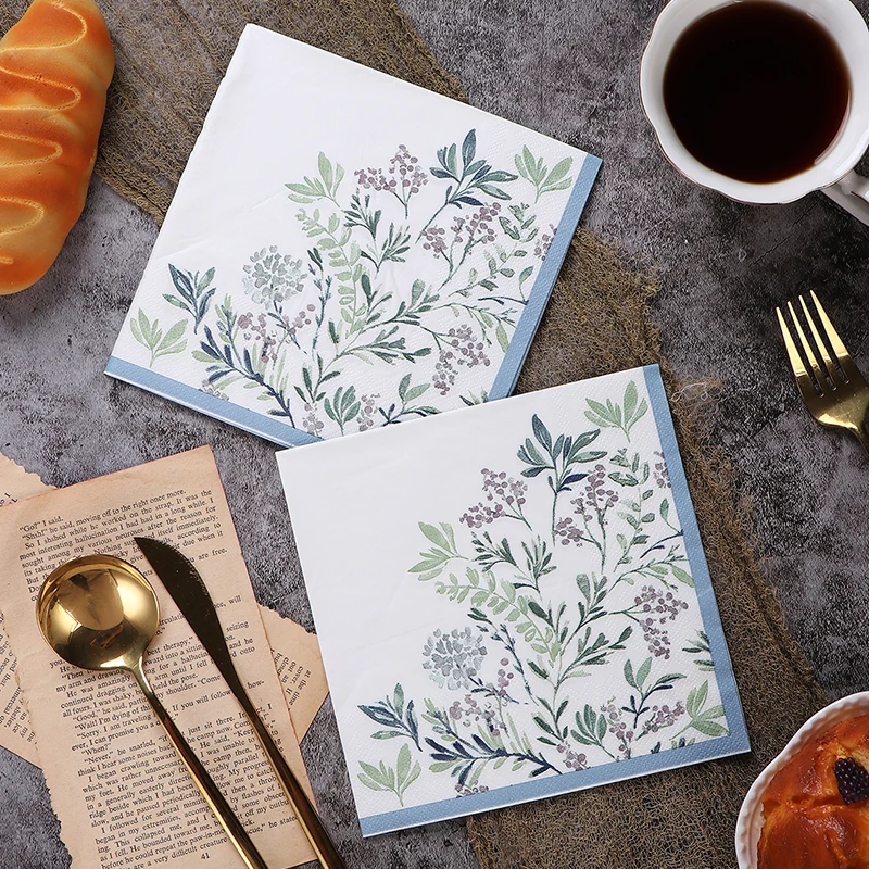 New Chinese Colourful Napkin Blue Printed Paper Napkin Facial Tissue Wedding Paper Butterfly Bone Bart 20pcs/pac 2-Ply 33c
