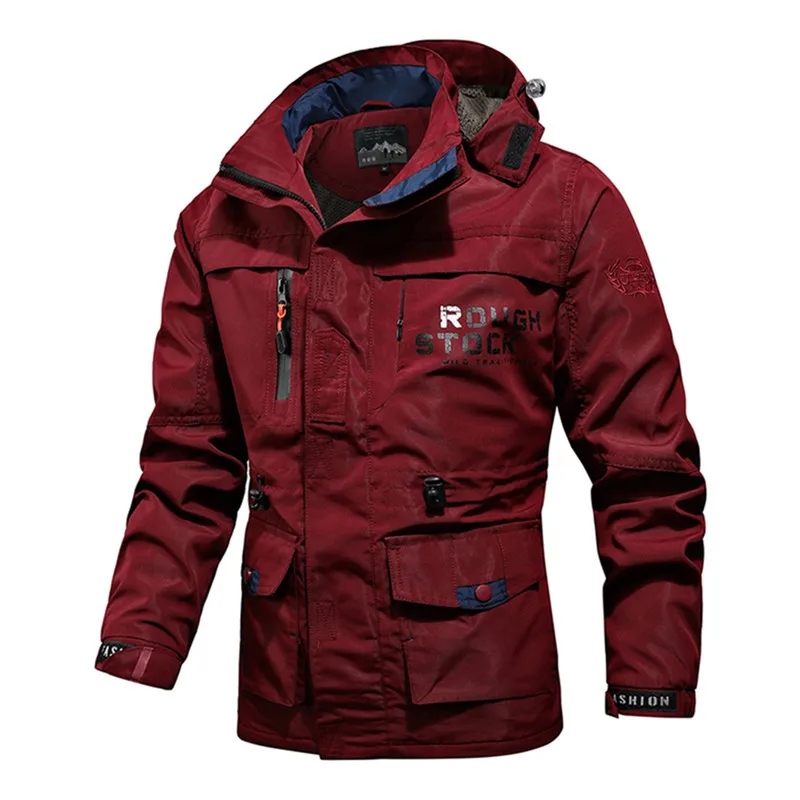 thumbnail image 1 of Chaqueta de hombre para otoño y primavera, con capucha desmontable, resistente al viento, con cremallera para exteriores, con múltiples bolsillos, chaqueta deportiva para hombre, chaquetas tipo cargo, 1 of 5