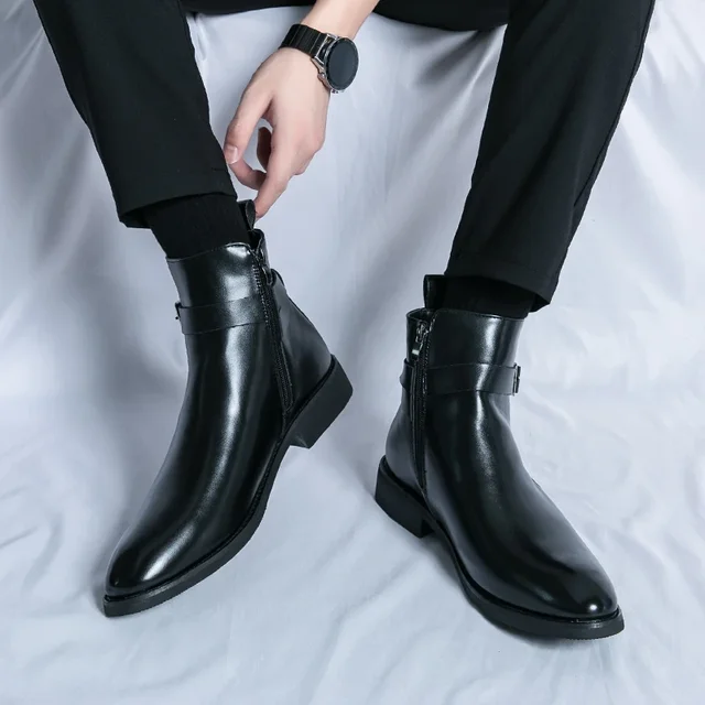 Side Zipper Men's Shoes Fashion Mens Chelsea Boots 2023 Luxury Brand for Men Motorcycle Boots Leather Classic Male Low Top Shoes 2