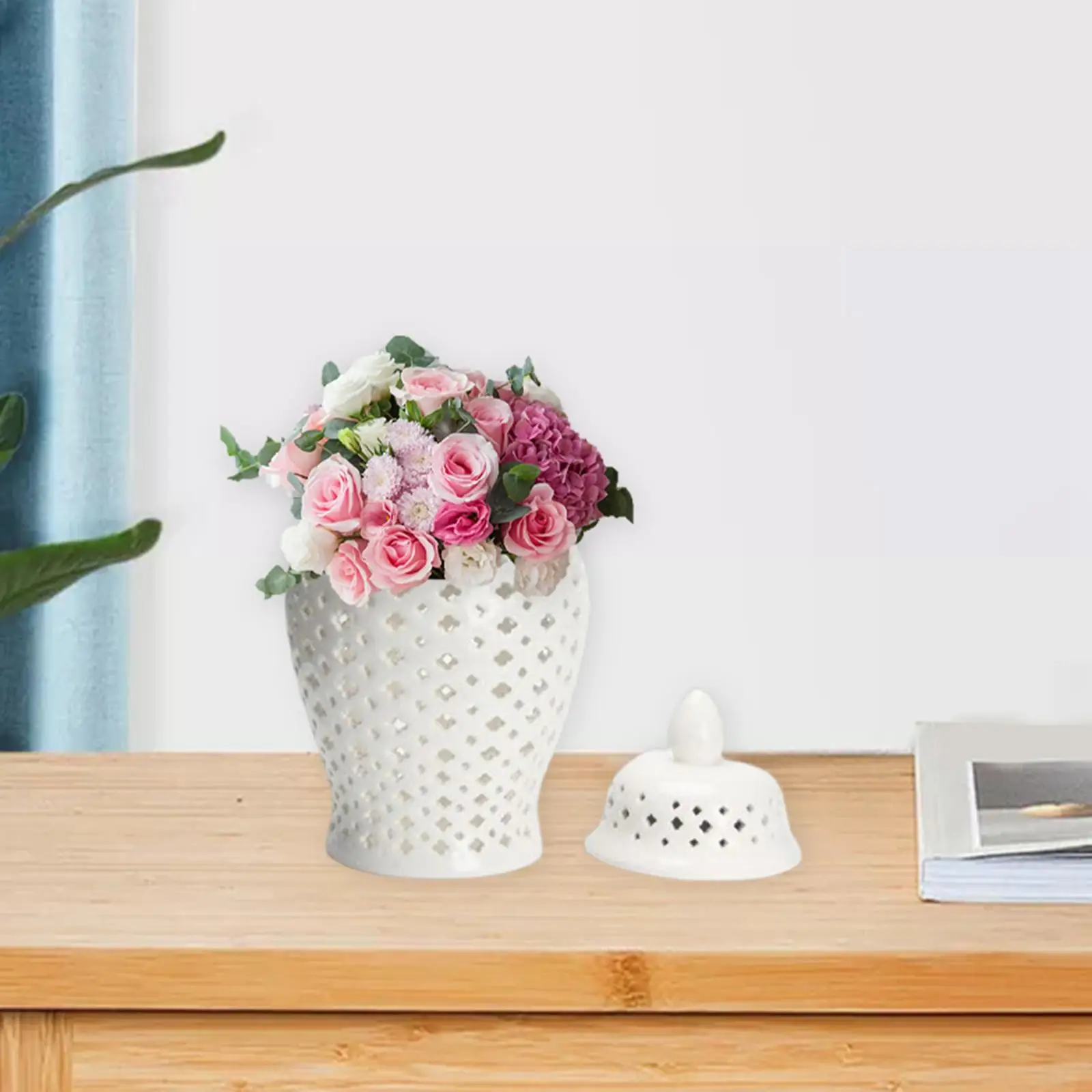 

Керамическая банка для имбиря, ваза для цветов с крышкой, фарфоровая банка ручной работы в восточном стиле