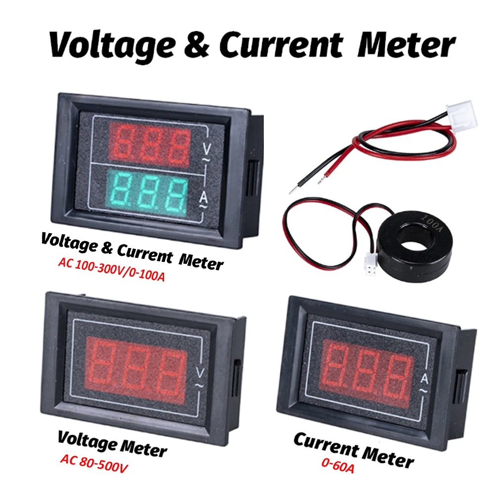 Description Picture 2 of item0.56'' Digital LED Dual Display Voltmeter Ammeter Tester Detector AC 0-100V AC60-500V Voltage Current Meters Calibrate Reading