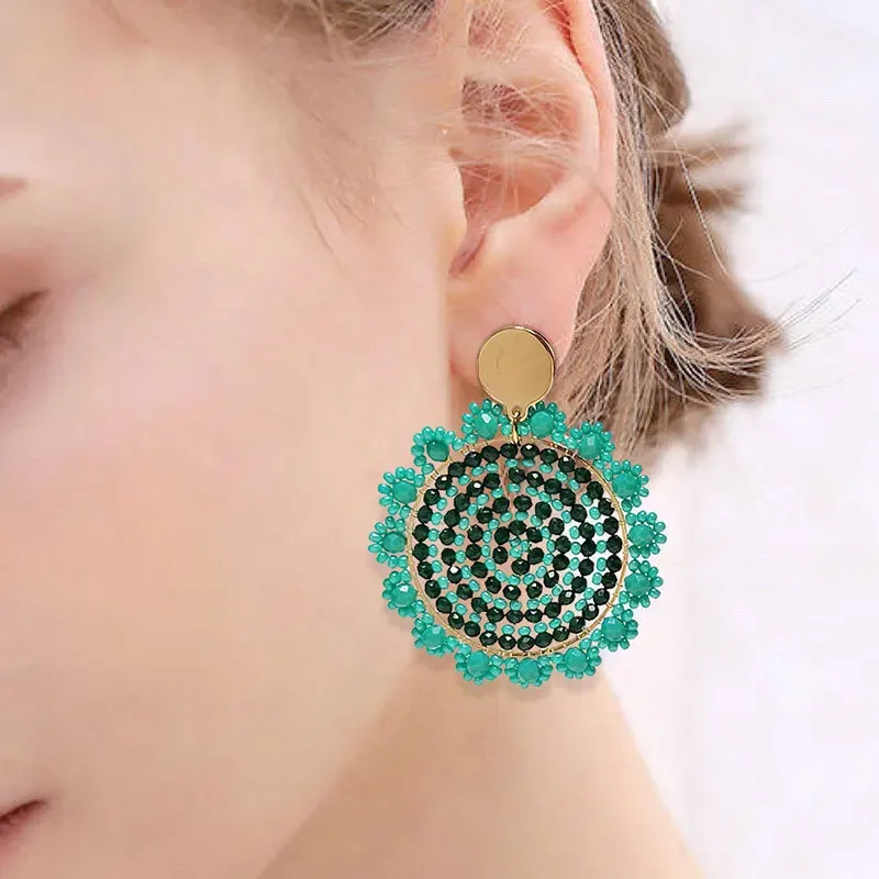 

Rice bead earrings Crystal Green Sun Originality Hollow out Hand knitting Bohemia Alloy Fashion Simple Roundness Beaded earrings