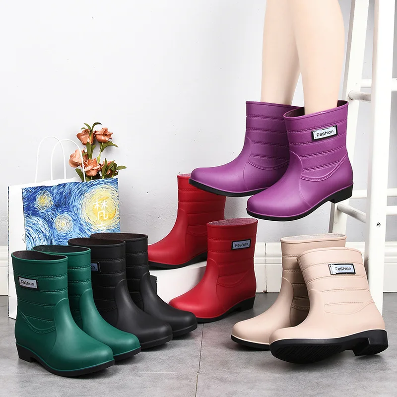 Women's Shoes 2023 Solid Color Mid- Calf Women Rubber Boots Style Rain Boots Non-slip Outside Working Shoes Water Ladies Shoes