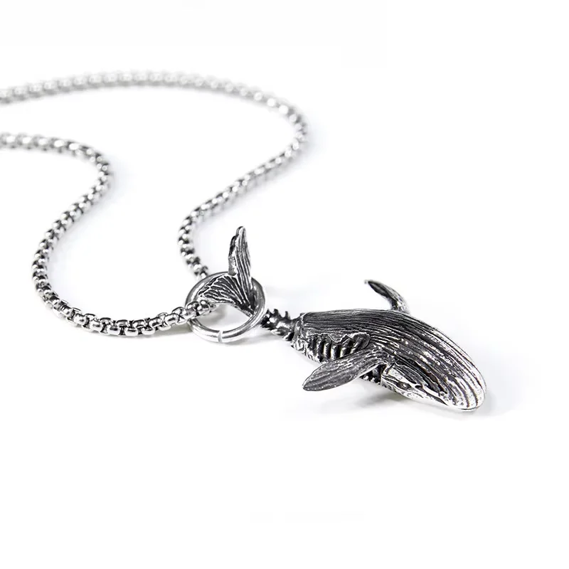 Vintage Blauwal Anhänger Halskette Männer Frauen Hip Hop Rock Beliebte Halskette Wal Tier Paar Schmuck Geschenk – Detail 4