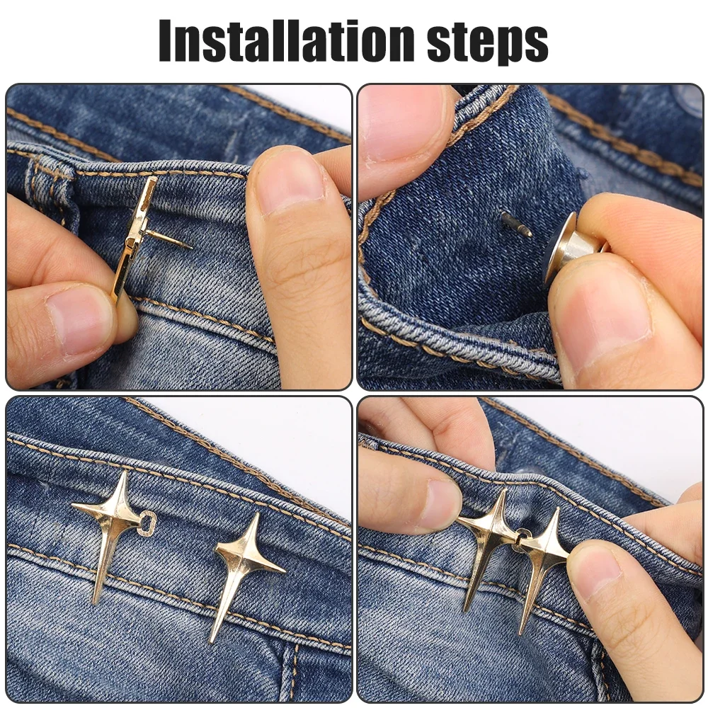 1/4Set Adjustable Waist Buckle Cross Star Shape Jean Buttons Pins Detachable Metal Buttons Waist Tightener Clothing Accessories 4