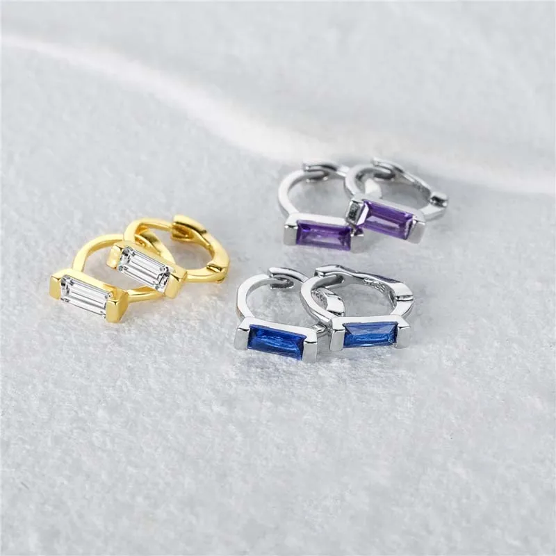 Aide 925 Sterling Silver Rectangle Colorful Zircon 6mm Huggie Earrings Mini Circle Second Hole Cartilage Earring Hoops Jewelry