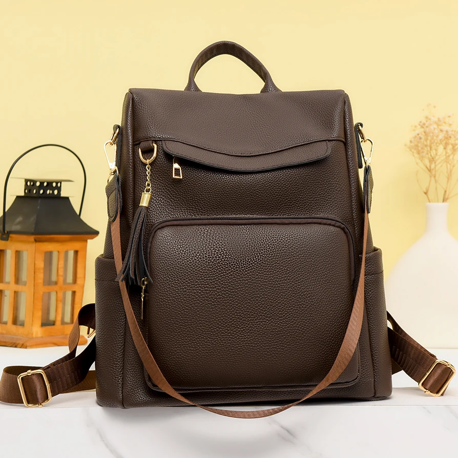 Women's PU Leather Backpack Black Brown School Bags Travel