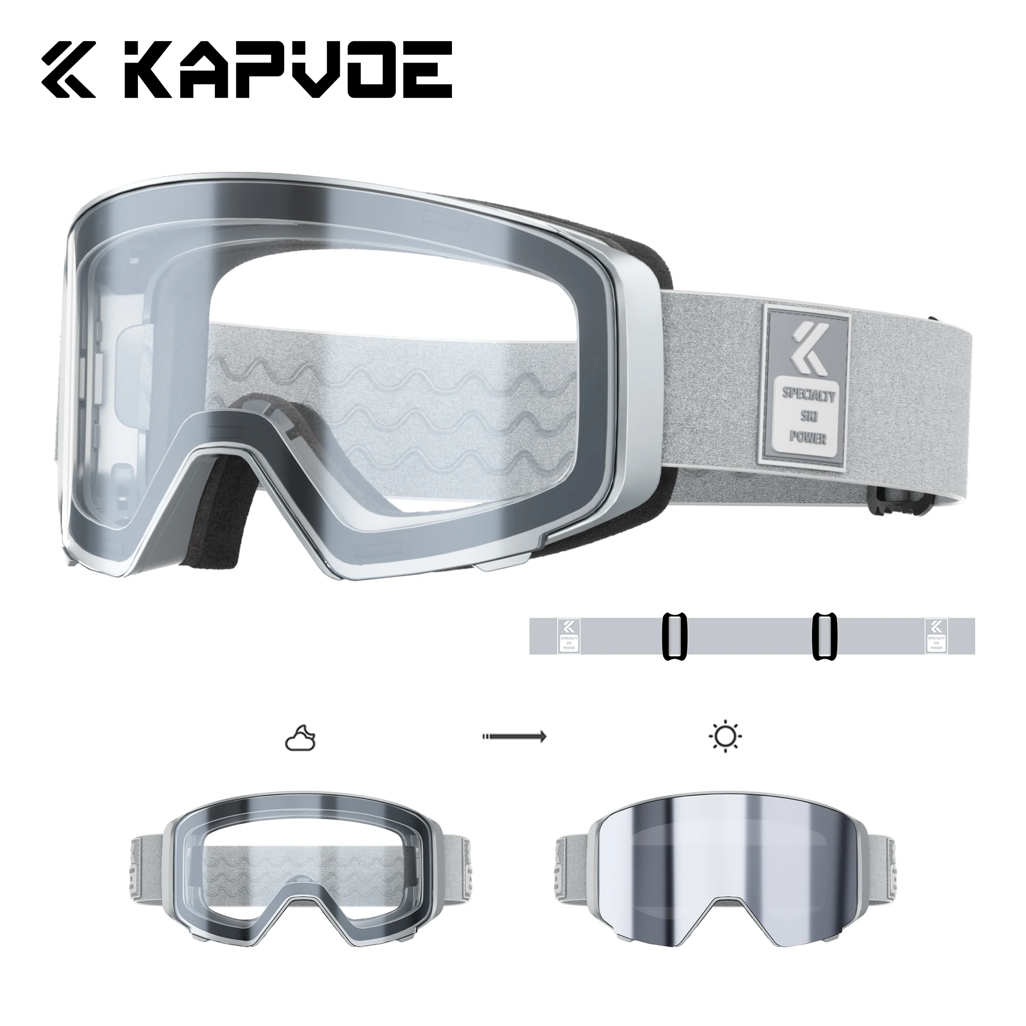 Kapvoe OTG Flip Ski Goggles Photochromic Snow Goggles Men Snowboard Mask for Women UV400 Protection Glasses Snowmobile Winter