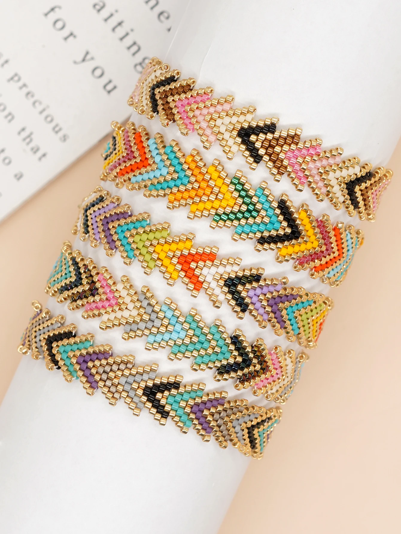 

Go2BoHo Multicolor Arrows Bracelet Miyuki Seed Beaded Fashion Jewelry Chevron Geometric Woven Boho Chic Bracelets Adjustable