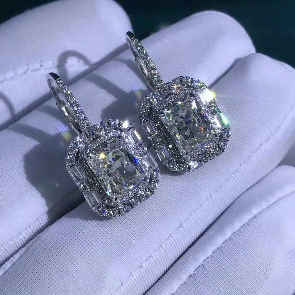 Wong Rain Classic 925 Sterling Silver 2CT VVS 3EX Crushed Ice Cut Created Moissanite Gemstone Fine Jewelry Women Dangle Earrings