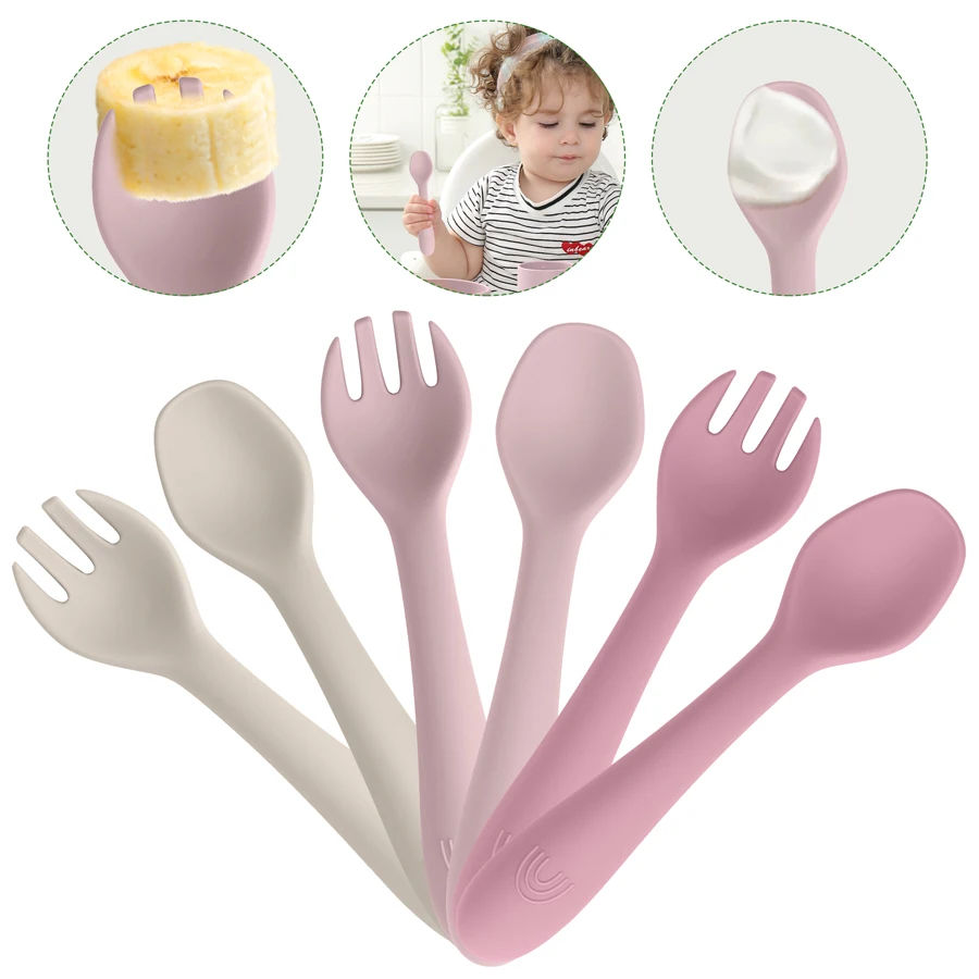 1PCS  Infant Soft Silicone Feeding Tableware For Toddler Kids Cartoon Cutlery Training Fork Spoon Set Baby Accessories 5