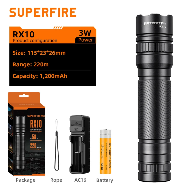 SuperFire Zoomable LED Flashlight – Rechargeable Or AAA, 5 Modes, IP44 Waterproof - View #7