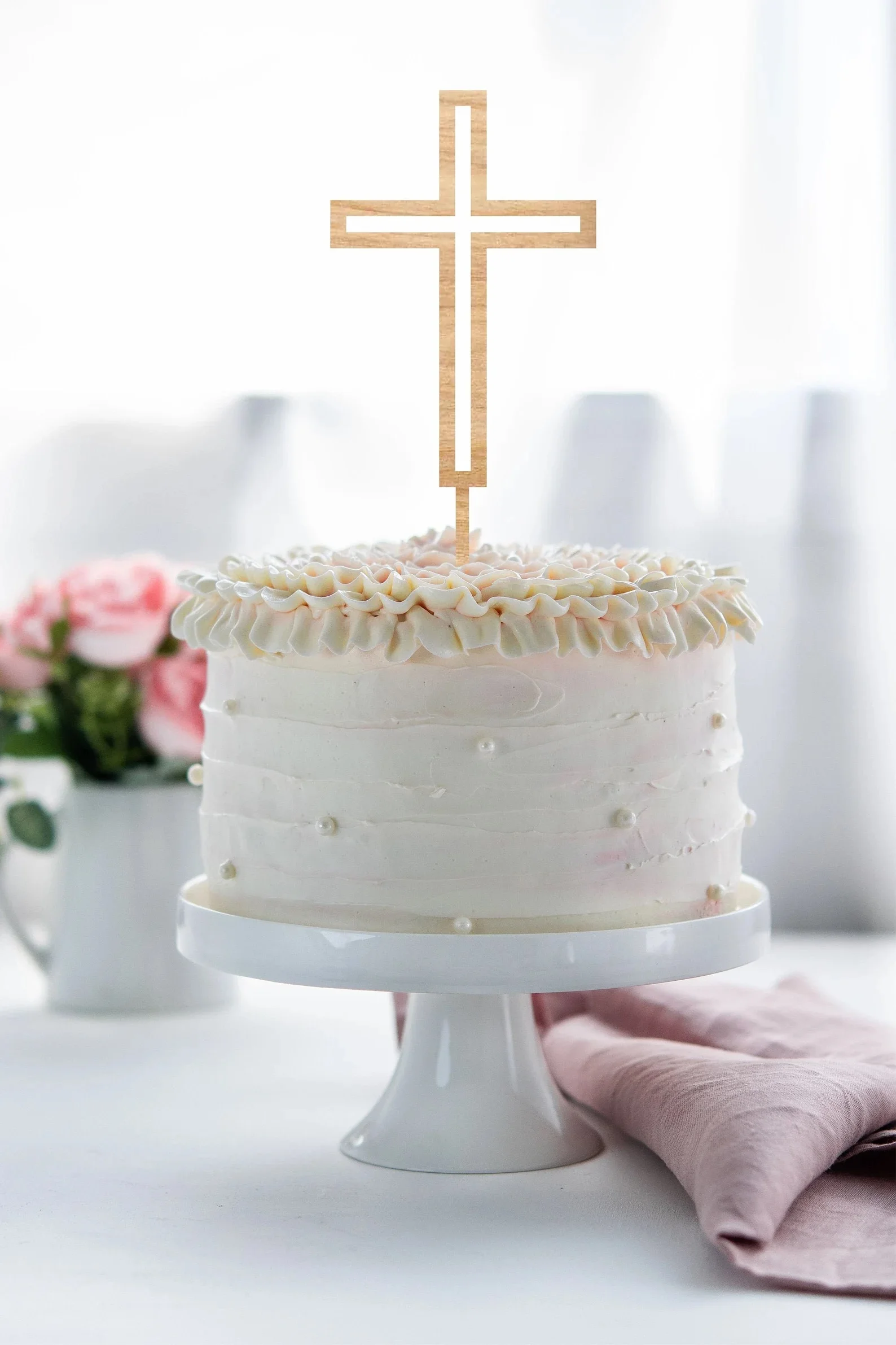 Wooden Cross Cake Topper for Baptism Christening Holy Communion