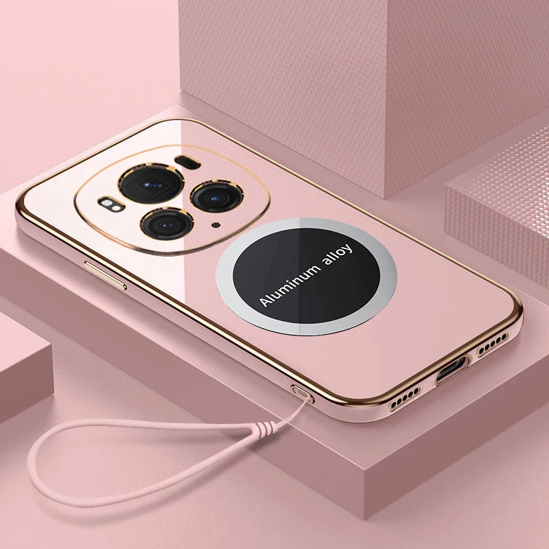 Luxury Square Plating Shockproof Silicone Back Cover with Magnetic Attraction