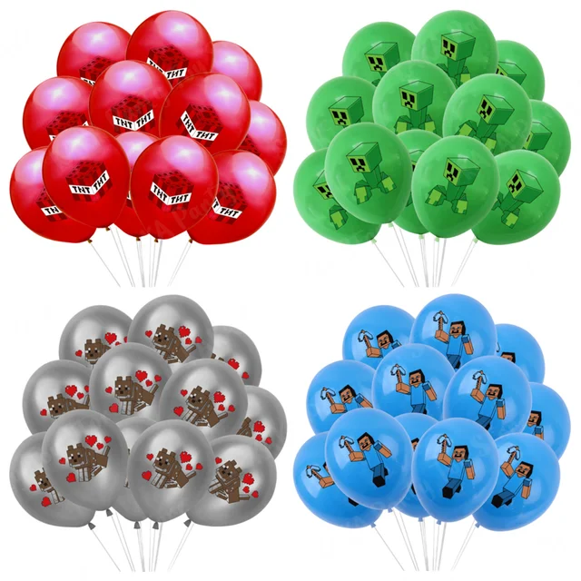 12/24pcs Pixel Miner Crafting 12 Inch Latex Balloons Boys Birthday Party Decorations Toys For Kid Baby Shower Party Supplies 2