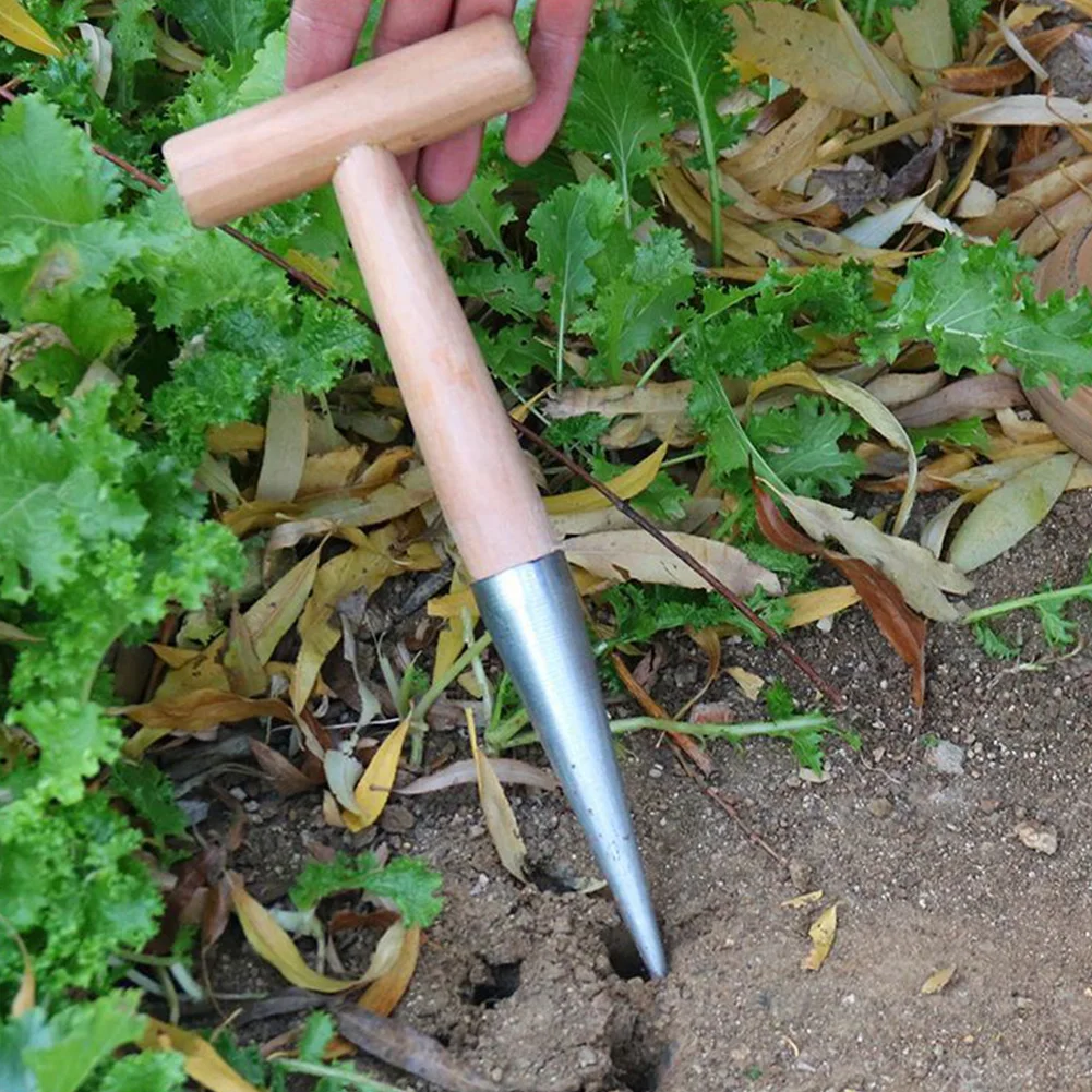Hand Dibber Garden Tool Hand Dibbler With Wood Handle Seed Planter Tool Seed Dispenser Hole Digger for Planting,Bulbs,Sowing