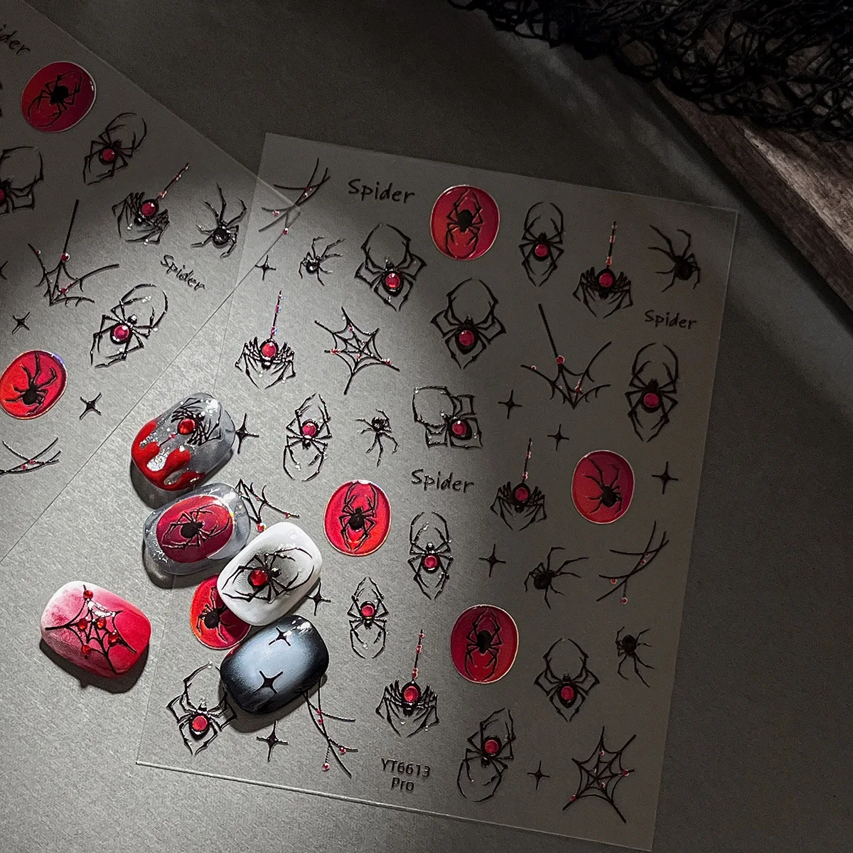 Silver Laser Jelly Halloween Spider Nail Stickers Retro Dark Style Decorative Stickers For Nails DIY Red Spider Manicure Decals