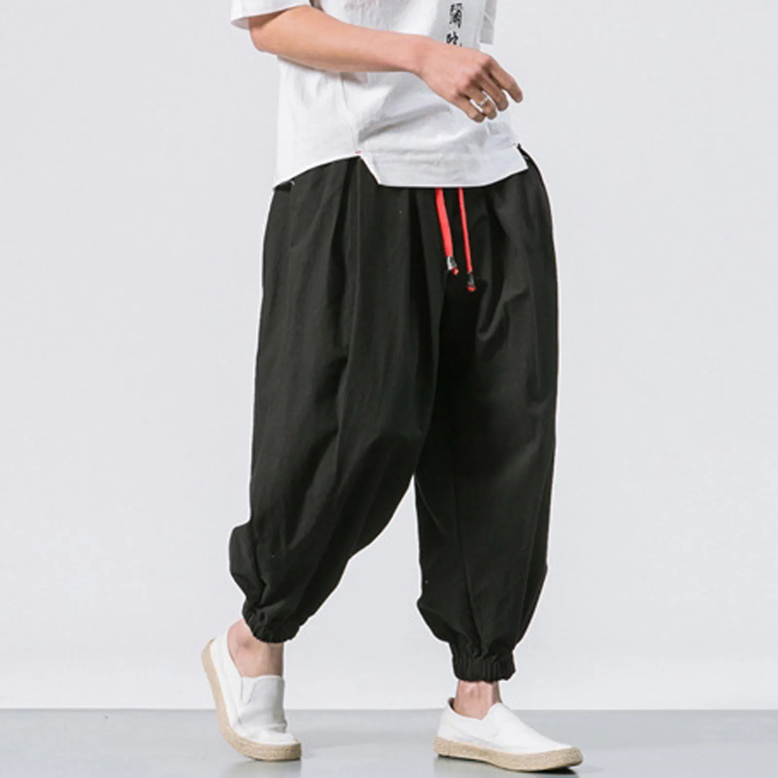 

Spring Summer Harem Pants Mens Breathable Cotton Linen Loose Pants Casual Bloomers Fashion Trousers Men Clothing Cropped Pants