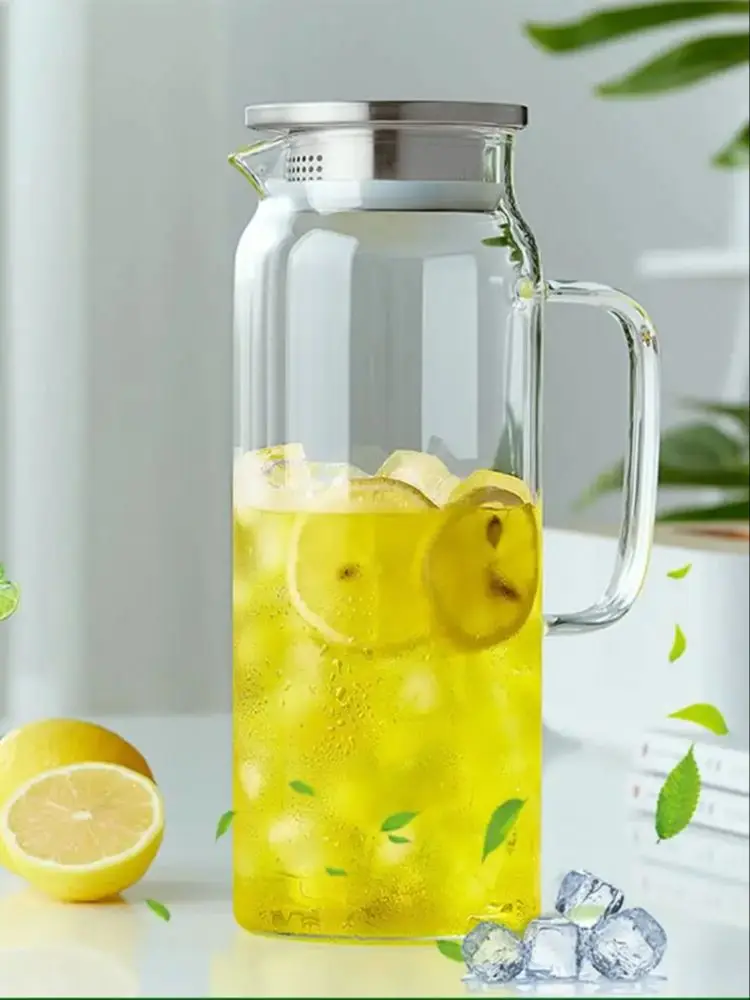 Description Picture 2 of itemGlass Pitcher with Lid, Heat Resistant Glass Water Carafe with Handle for Fridge, Pitcher for Iced Tea Milk, Hot and Cold 1000ml