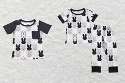 Wholesale hot sale western boutique children’s clothing for Baby Boys Clothes Easter Black Pocket Bunny Short Sleeve Top